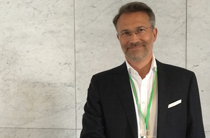 Anssi Mikola kertoi RiverRecycle-yrityksestään maailman ensimmäisessä World Circular Economy Forumissa Helsingissä vuonna 2017.